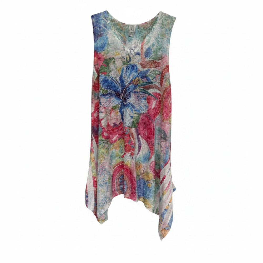 J-M Hawaii Floral Tank Top XL Multicolored Asymmetric - Picture 2 of 4